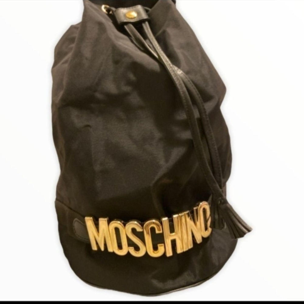 Moschino Black Tote with Gold Lettering 1990s
